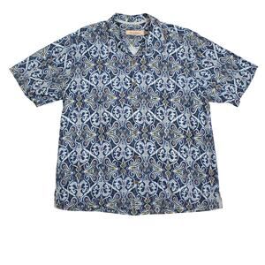 Tommy Bahama 100% Silk Shirt Mens XL Blue White Paisley Print Short Sleeve Camp